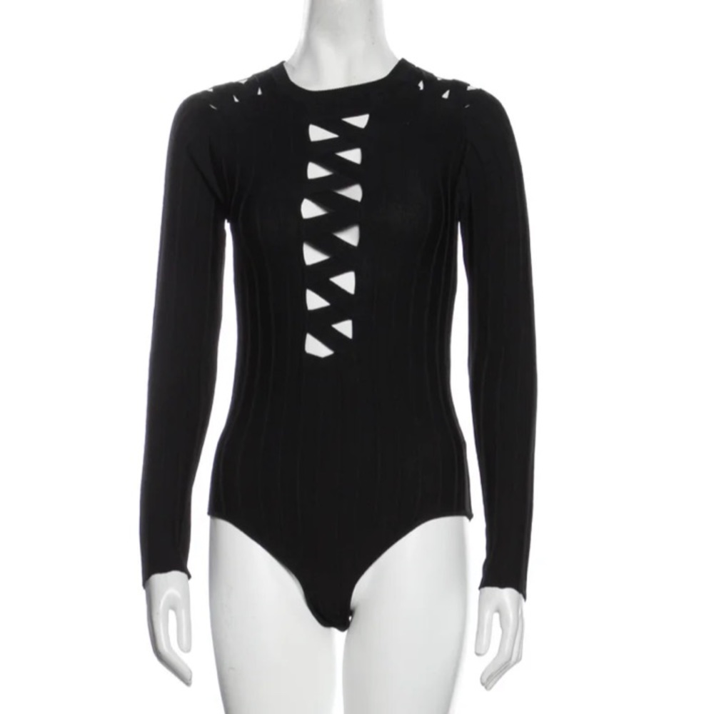 For Love & Lemons Black Knit Bodysuit Cutout Detail | Long Sleeve | Women’s M
